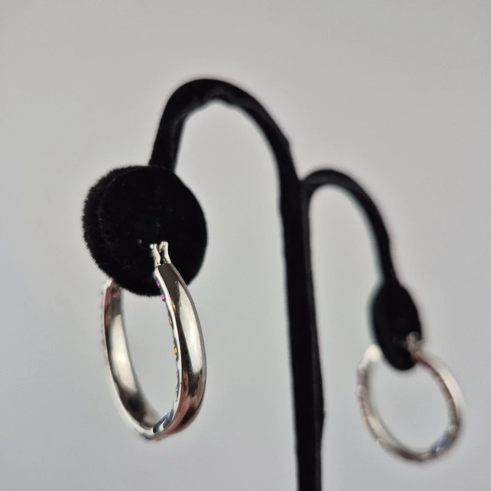 Rainbow CZ Hoop Earrings Set with Adjustable‎ Bolo Bracelet Pride Sparkly Glam